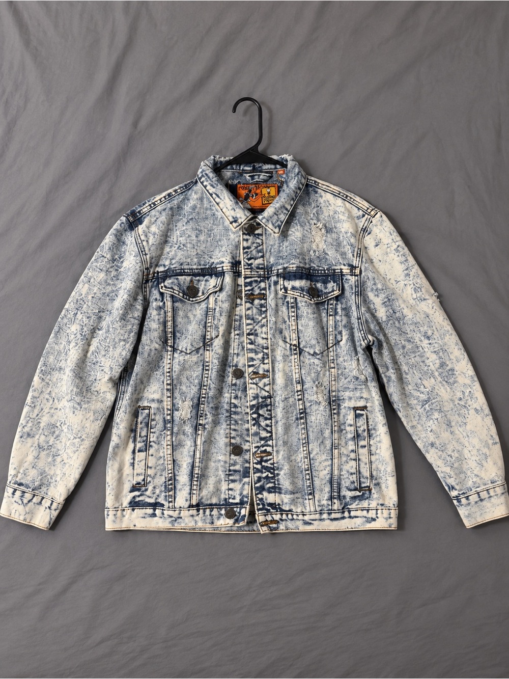 Acid Wash Denim Jacket in Light Blue - Casual Layering